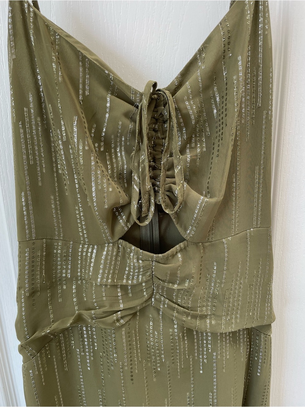 EXPRESS Olive Green Spaghetti Strap Maxi Dress with Sequin Detail Size Small - Picture 2 of 7